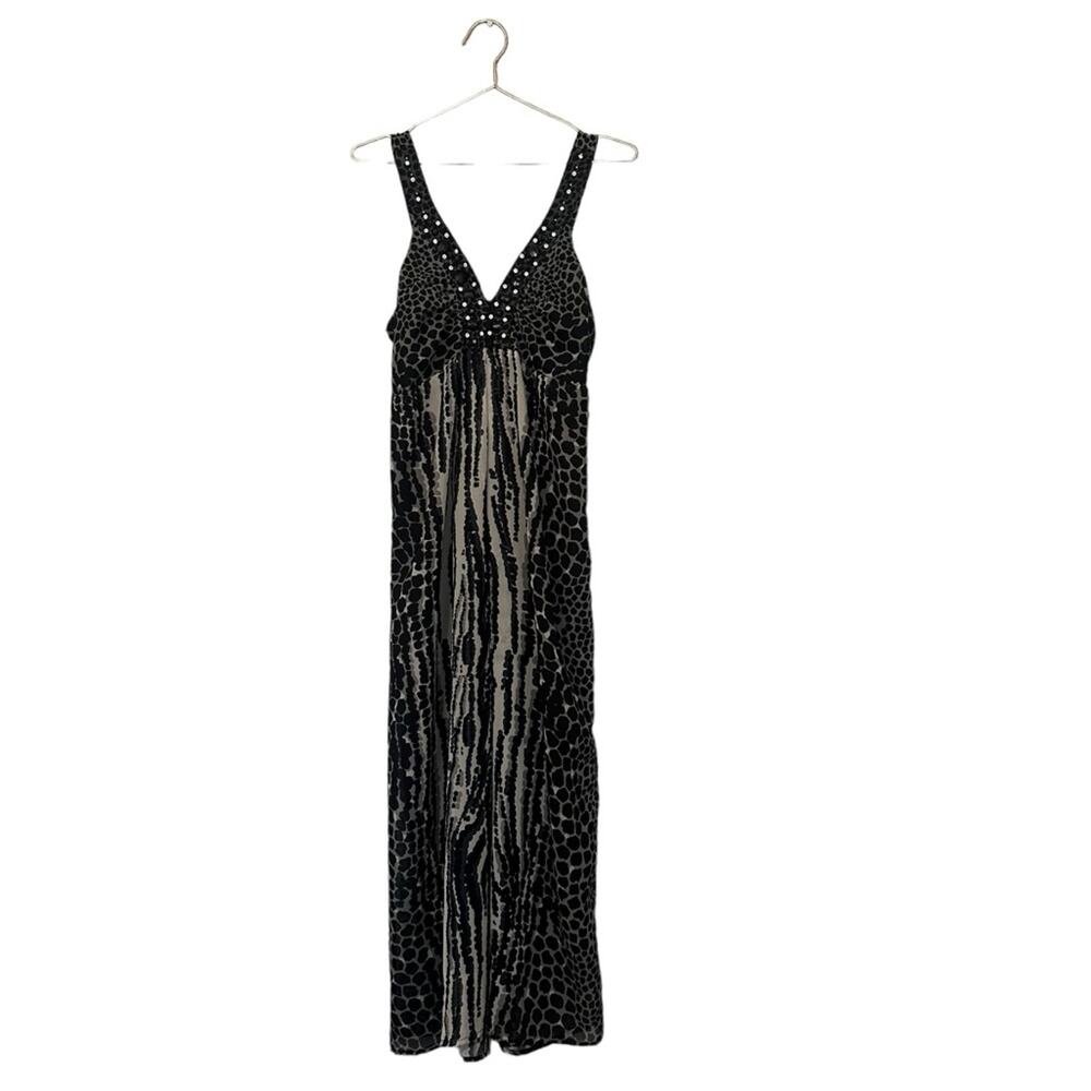 Cassee's Embellished Animal Print Sleeveless Maxi Dress large